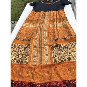 Vintage Carole Little Dress Crinkle Rayon Bohemian Artsy Maxi Blue Petite SZ 4